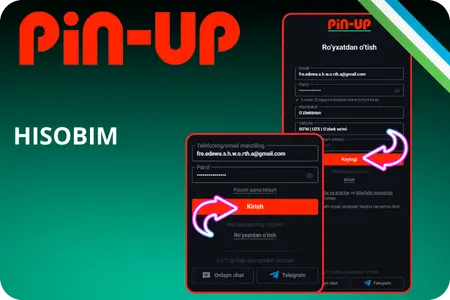 Pin Up Casino Hisobim — ro‘yxatdan o‘tish va kirish formasi